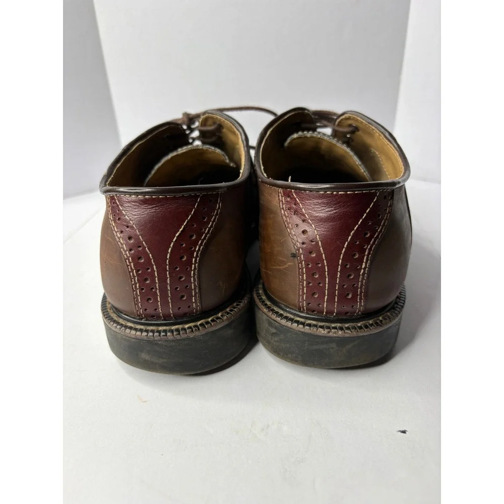 Bass Eugene Mens Brown Burgundy Leather Saddle‎ Shoes Oxford 1580-230 Size 7.5M
